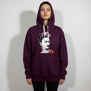 Boyfriend Hoodie Frida Kahlo Graphic Purple Heather M‎ Boho Streetwear Oversized